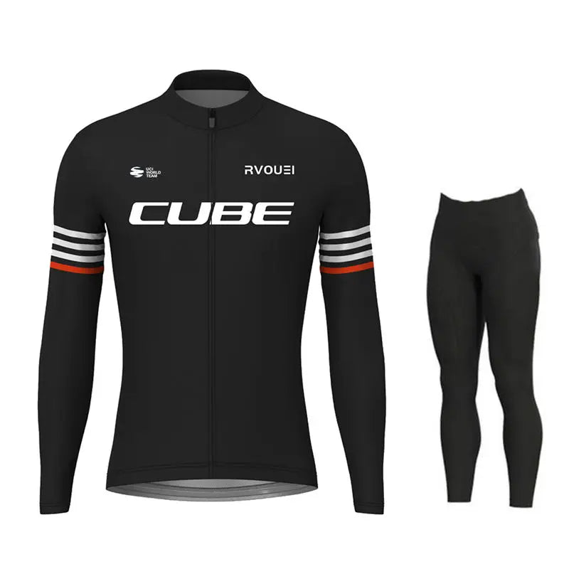 Cube Team Breathable Long Sleeve Men Cycling Jersey Set MTB Bike Clothing Autumn Bicycle Clothes