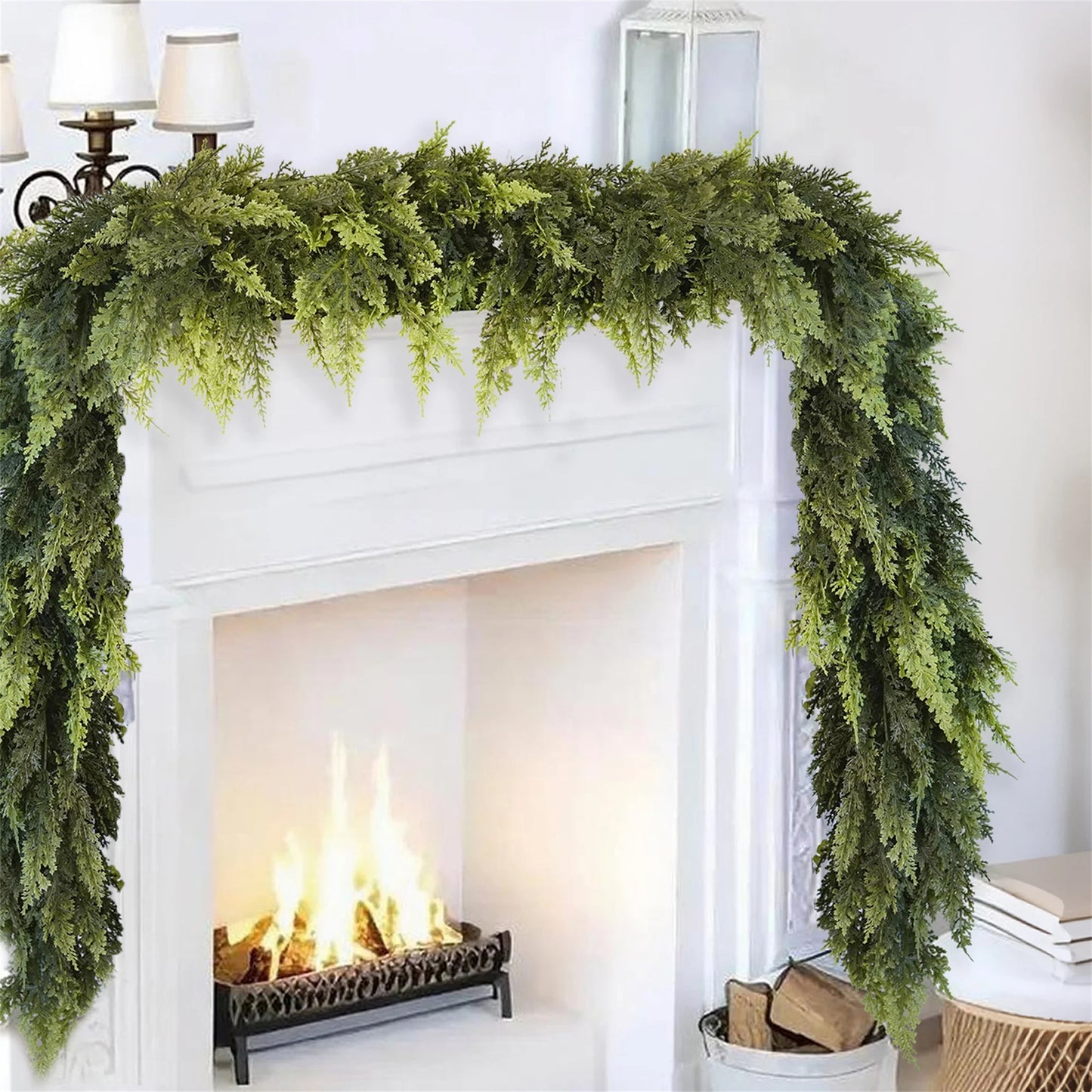 Artificial Pine Garland with Red Berries and Pine Cones for Christmas Home Party Decoration Festive Greenery Vine Décor