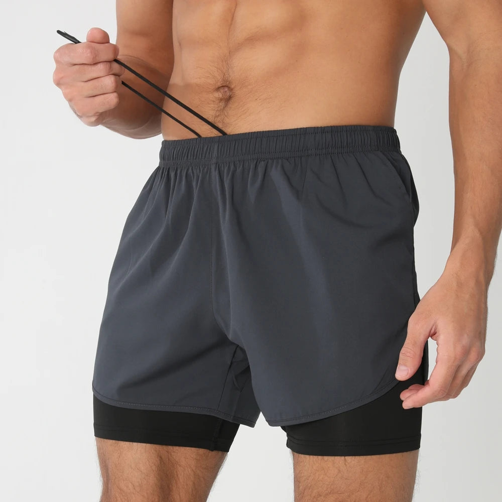 2025New Men Running Shorts Gym Sports Shorts 2 In 1 Quick Dry Workout Training Gym Fitness Jogging Short Pants Summer Men Shorts