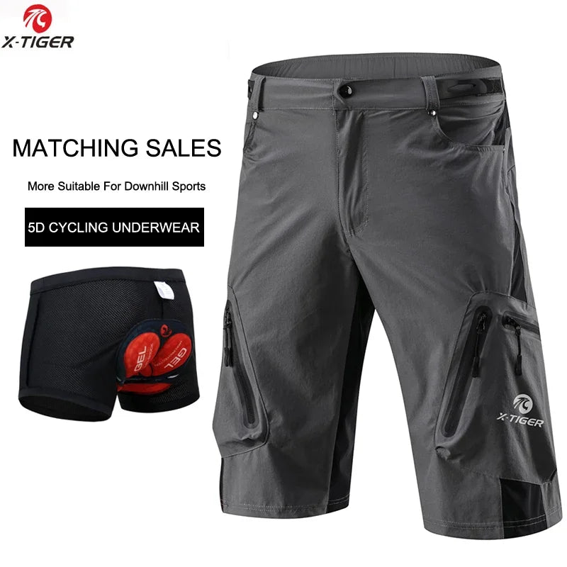 X-Tiger Men's Cycling Shorts With 5D Gel Pad Cycling Underwear Mountain Bike Downhill Shorts Loose Outdoor MTB Bicycle Shorts
