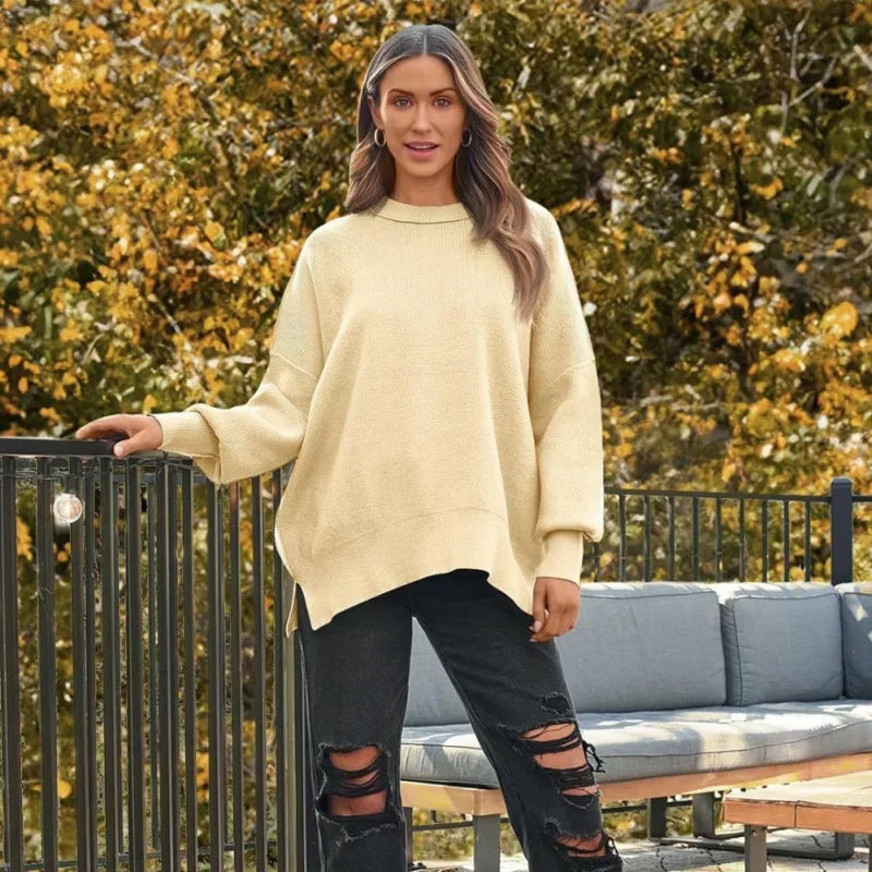 Autumn Women's Oversized Sweaters 2024 Fall Crewneck Batwing Sleeve Pullover Sweaters