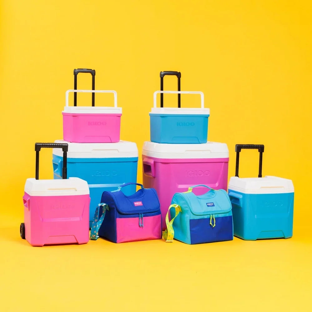 9 QT Ice Chest Cooler with Cool Riser Technology Easy Carry Bale Handle Reversible Lid Tray and Cup Holder Perfect School Office
