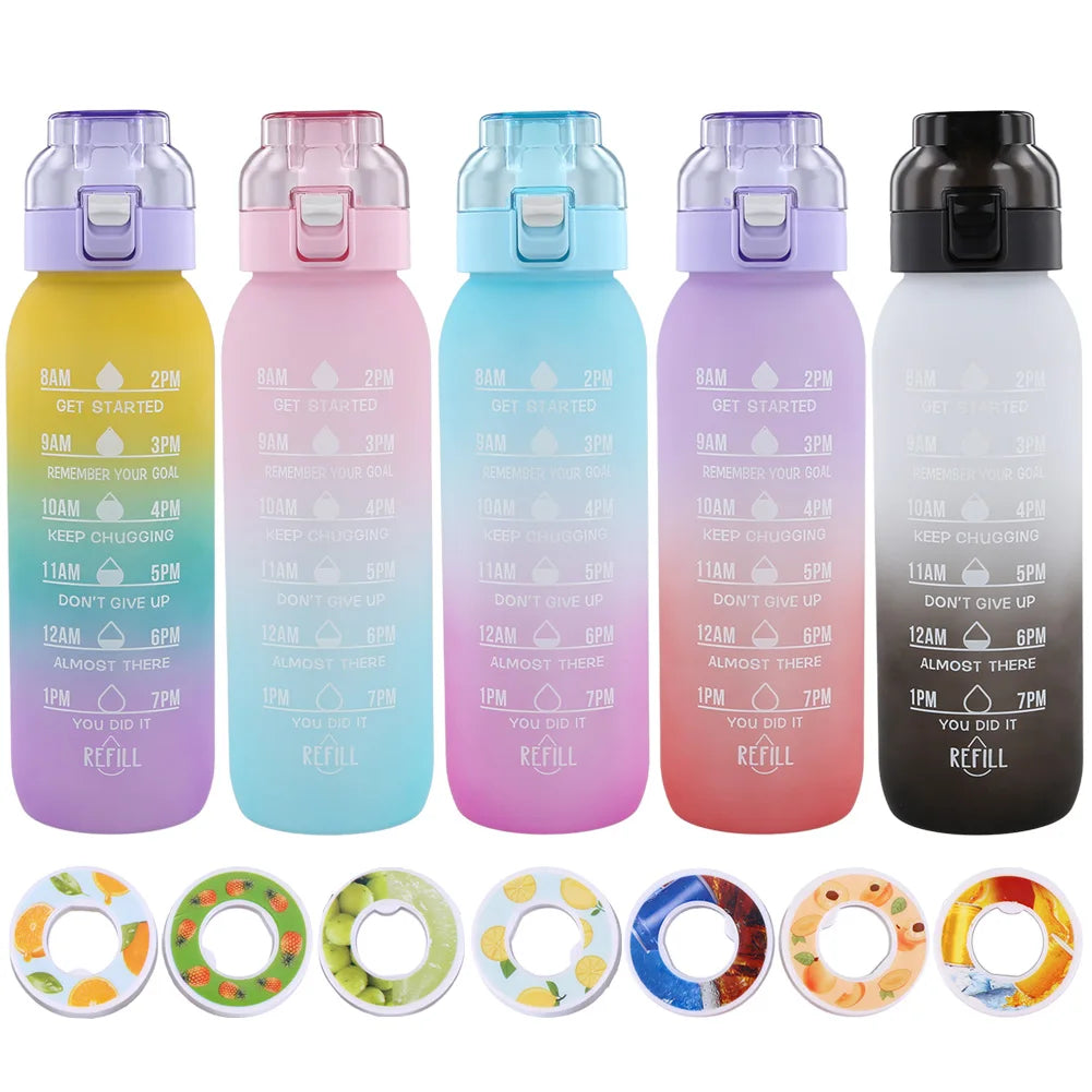 1000ML Fruit Flavor Water Cup Large Capacity with 7 Rods Drinking Cup Fragrance Smelling Water Bottle for Travel Climbing Hiking