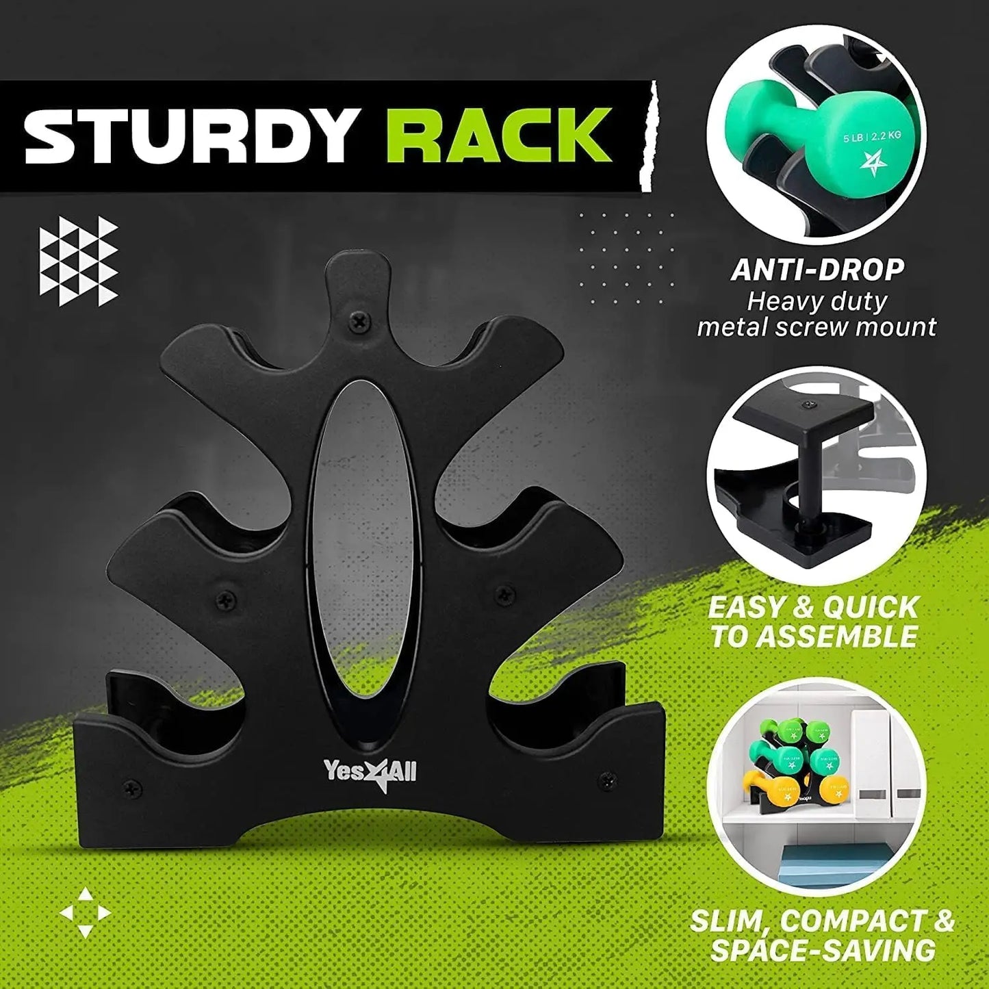 Coated Dumbbell Hand Weight Sets Multiple Weight Options with Rack Anti roll Anti Slip Hexagon Shape