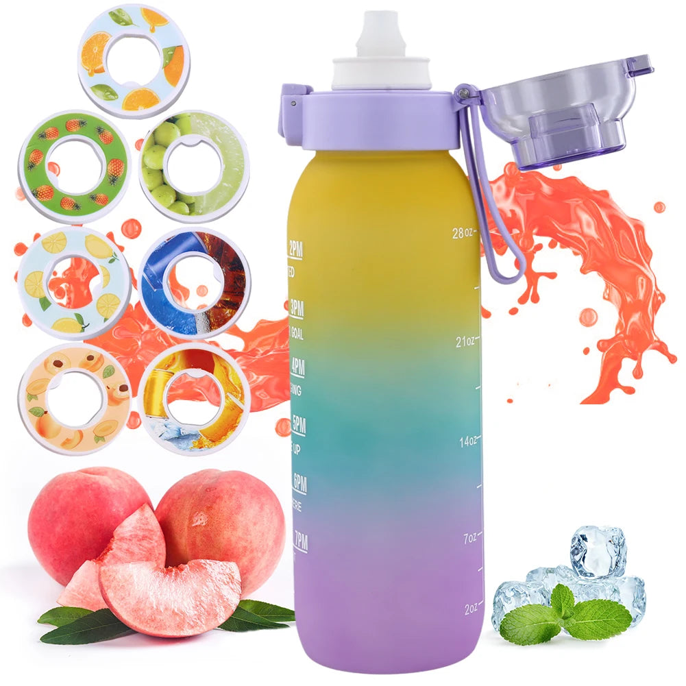 1000ML Fruit Flavor Water Cup Large Capacity with 7 Rods Drinking Cup Fragrance Smelling Water Bottle for Travel Climbing Hiking