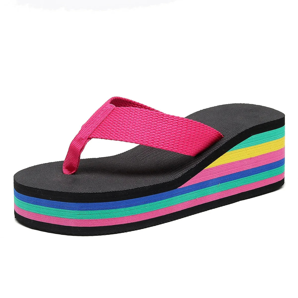 Women's Summer Flip Flops Wedges Fashion Platform Slides High Heel 5cm Thick Bottom Beach Slippers for Holiday