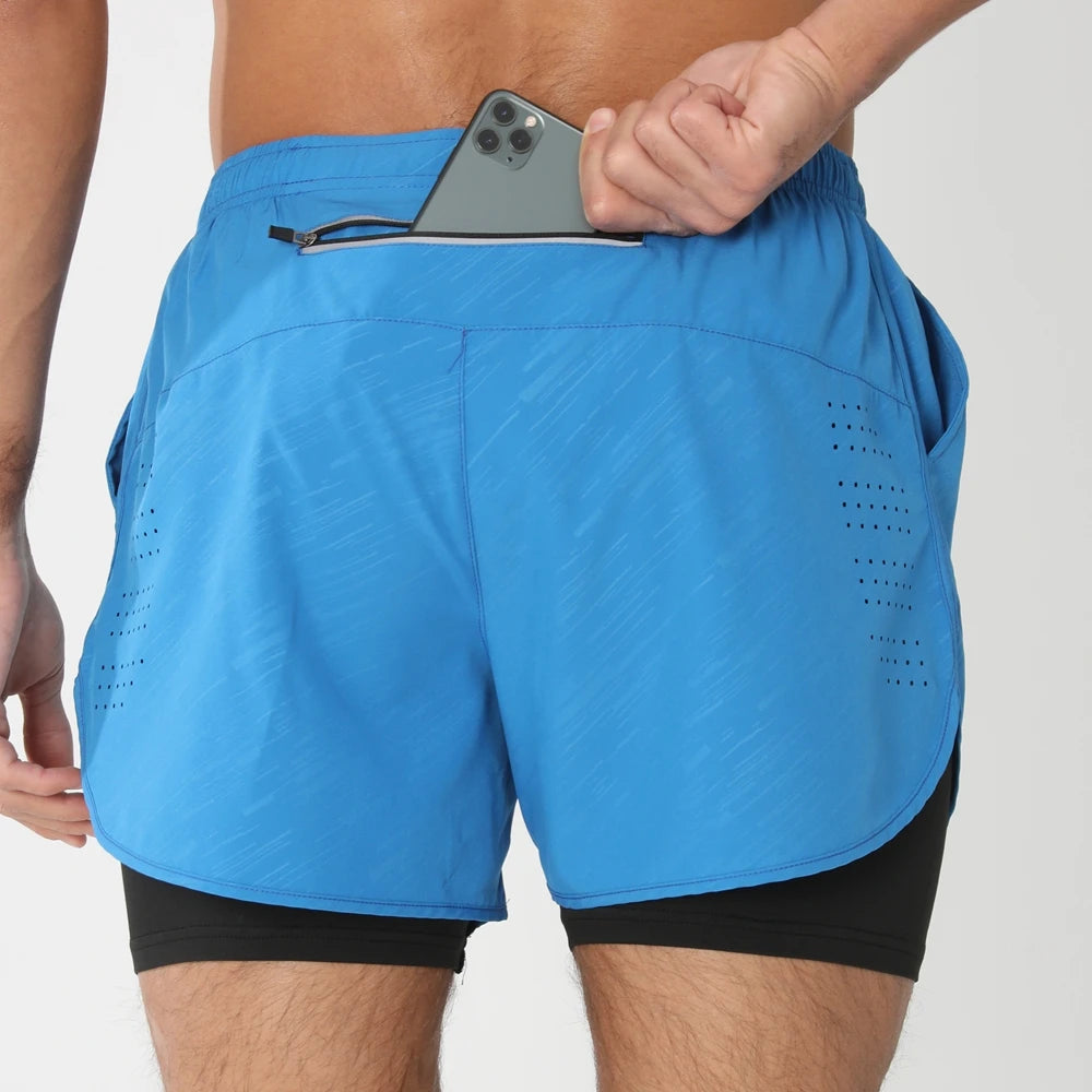 2025New Men Running Shorts Gym Sports Shorts 2 In 1 Quick Dry Workout Training Gym Fitness Jogging Short Pants Summer Men Shorts