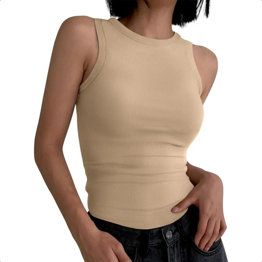 ANRAB Womens Sleevel High Neck Tank Tops Fashion Summer Casual Basic Slim Fit Ribbed Racerback Top Shirt Clothes