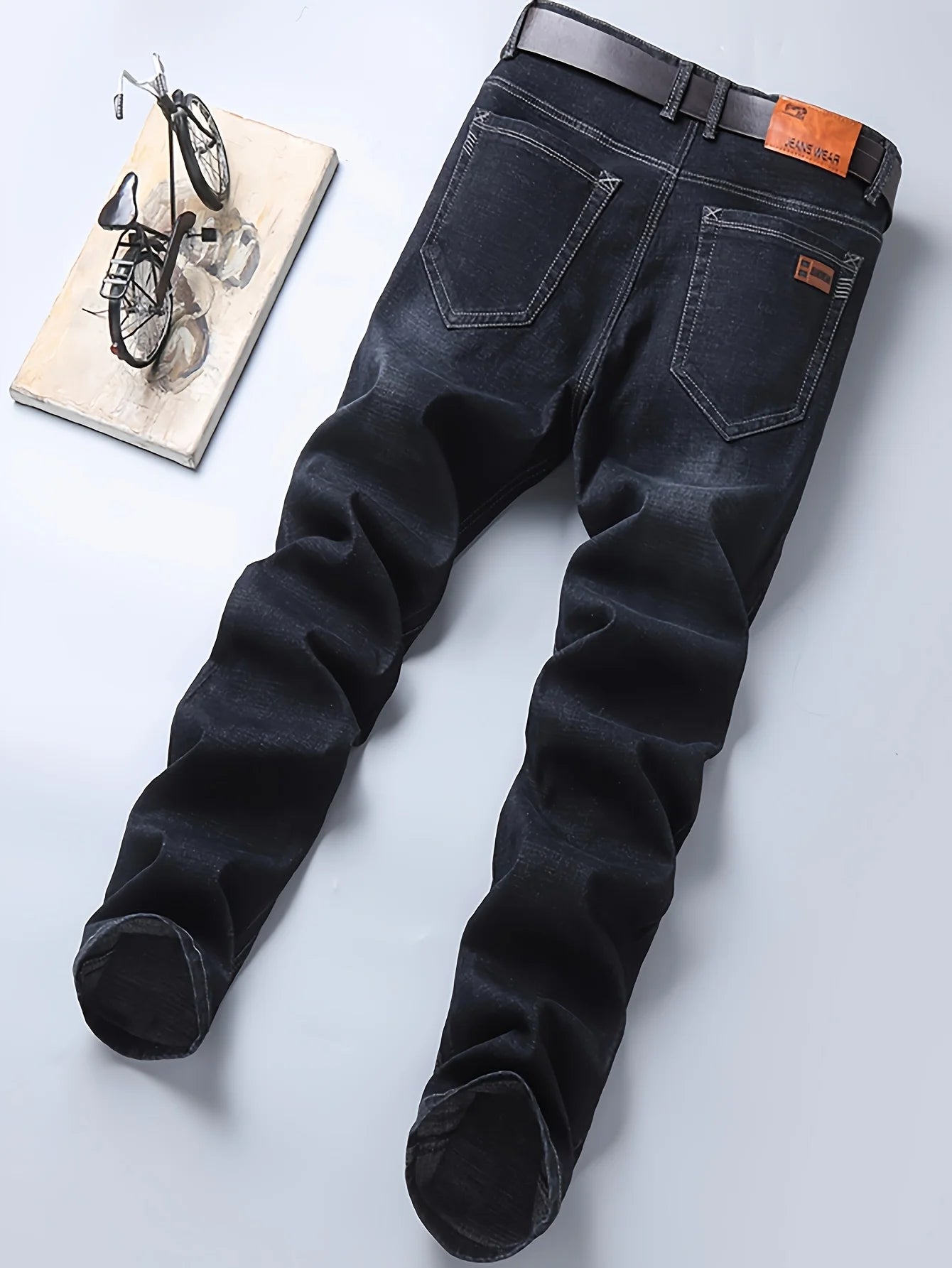 New lightweight and luxurious men's loose straight leg jeans, men's business casual pants, no waistband, suitable for all season