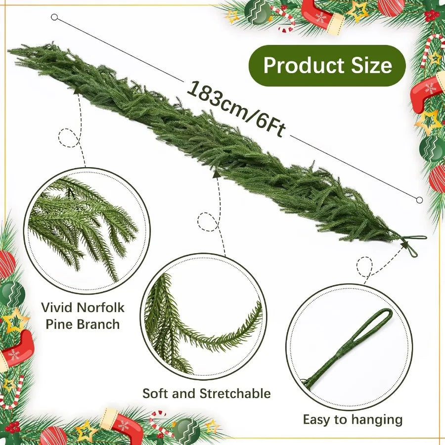 MARTINE MALL Christmas Garland 6FT Real Touch Norfolk Pine Garland Cedar Garland Christmas Garlands for Mantle Christmas Pine G