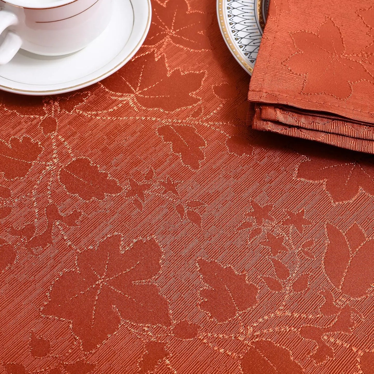 Rectangle Thanksgiving Tablecloth, Waterproof Jacquard Fall Table Cloth, Damask Cloth Table Cover for Harvest Decor (60' x 84',