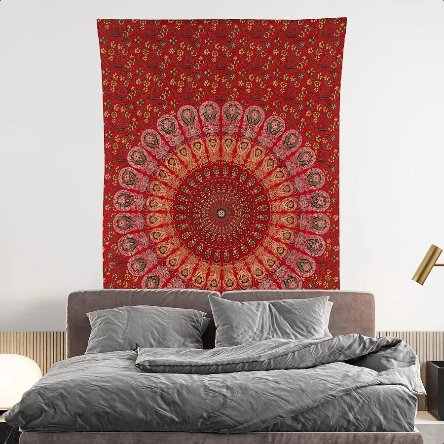Handmade Indian hippie Bohemian Psychedelic Peacock Mandala Wall hanging College Dorm Beach Throws Table Cloth Bedding Tapestry