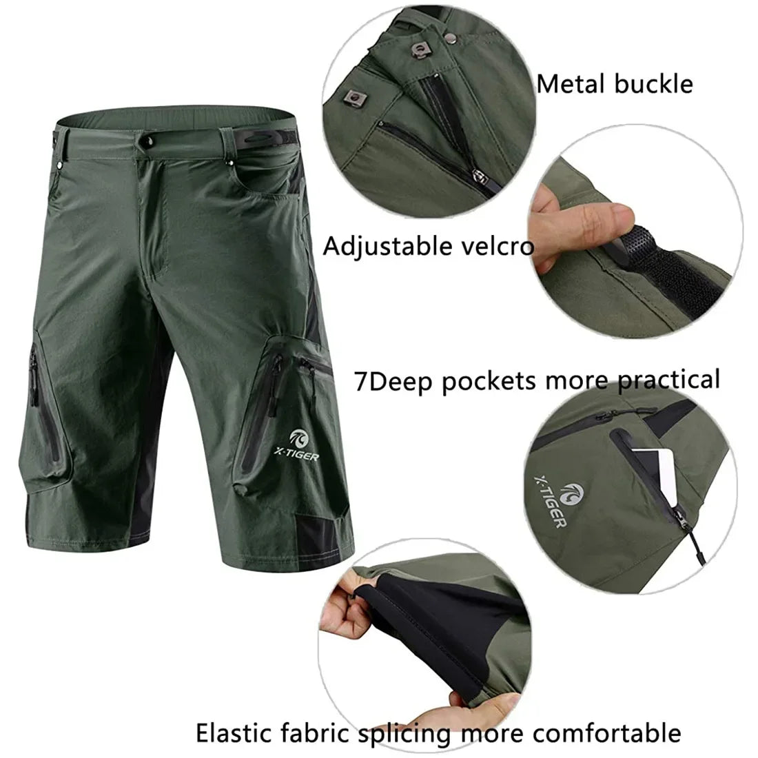 X-Tiger Men's Cycling Shorts With 5D Gel Pad Cycling Underwear Mountain Bike Downhill Shorts Loose Outdoor MTB Bicycle Shorts