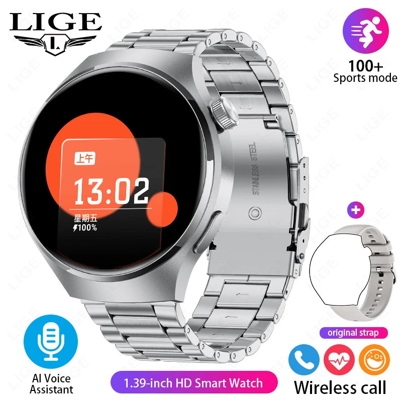 LIGE NFC Smart Watch Men HD Screen Temperature Monitoring Sports Watch Bluetooth Call IP68 Waterproof GPS Smartwatch For Huawei