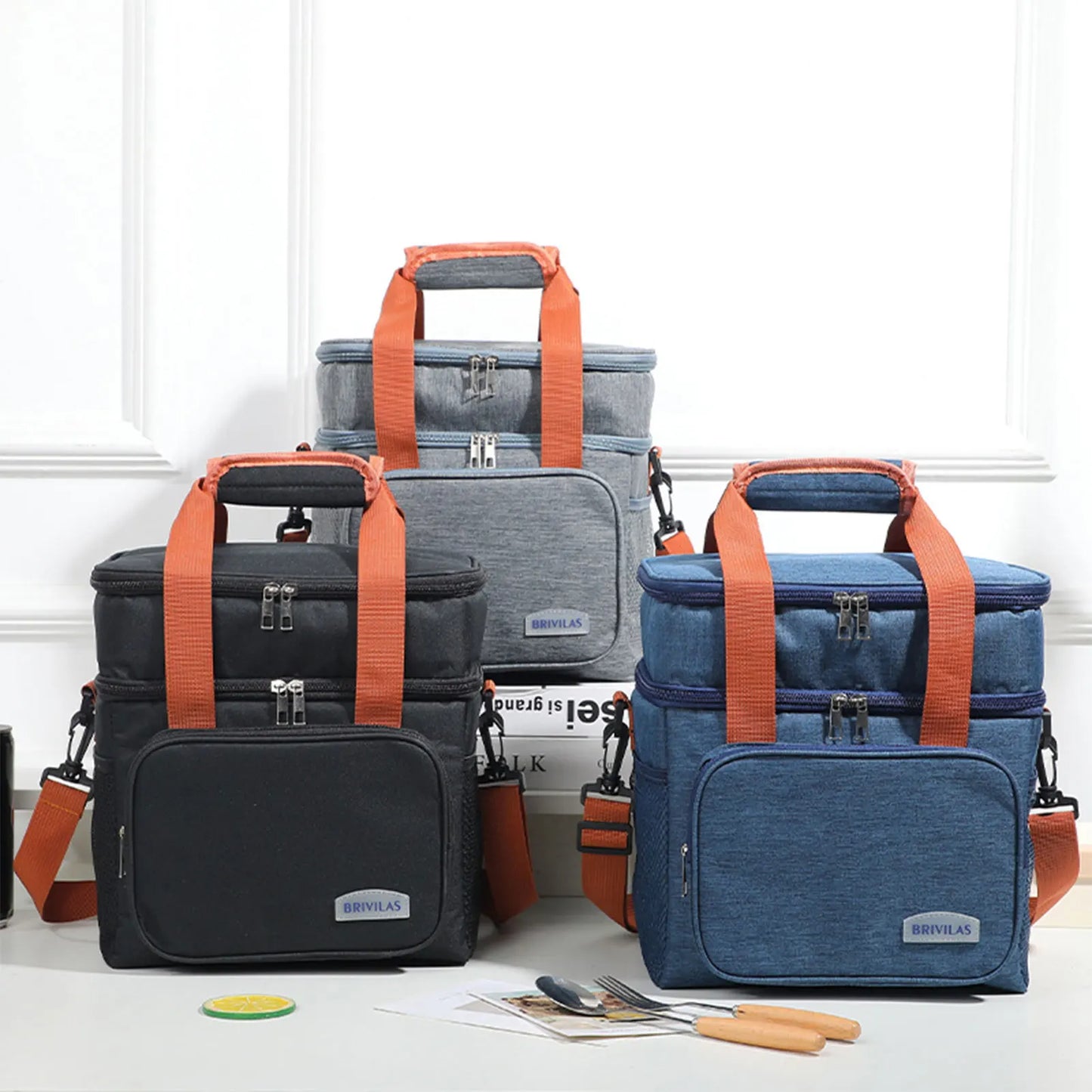 1PC Double Layer Lunch Bag Large Capacity Thermal Insulation Lunch Bags Leakproof Cooler Tote For Men Women Work Picnic School