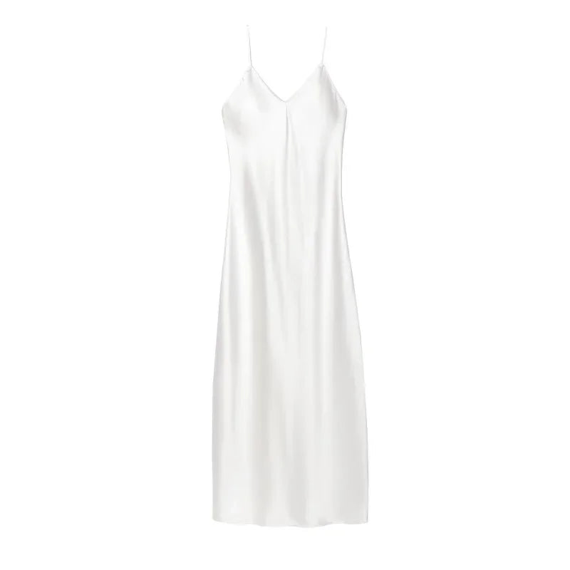 ETJ 2025 Spring New TRAF Elegant women's fashion silk satin texture MIDI dress sexy backless party slip dress
