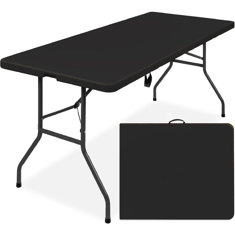 6ft Plastic Folding Table, Indoor Outdoor Heavy Duty Portable w/Handle, Lock for Picnic, Party, Camping - Black