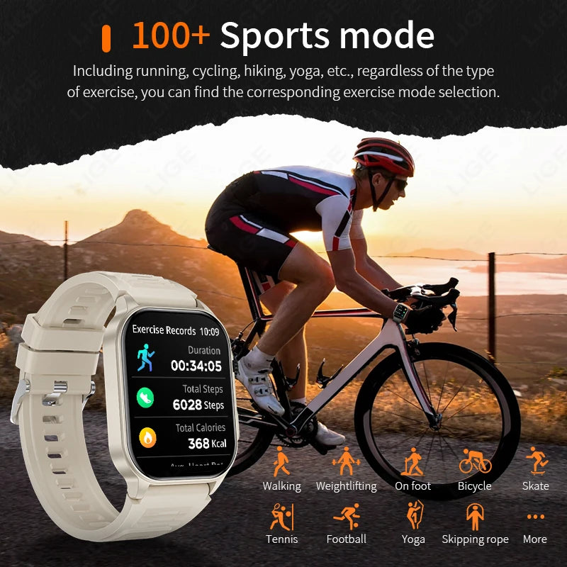 LIGE Smart Watch for Men Women LED Flashlight Full Touch Screen Sport Fitness Watches BT Call Digital Smartwatch Wristwatch New