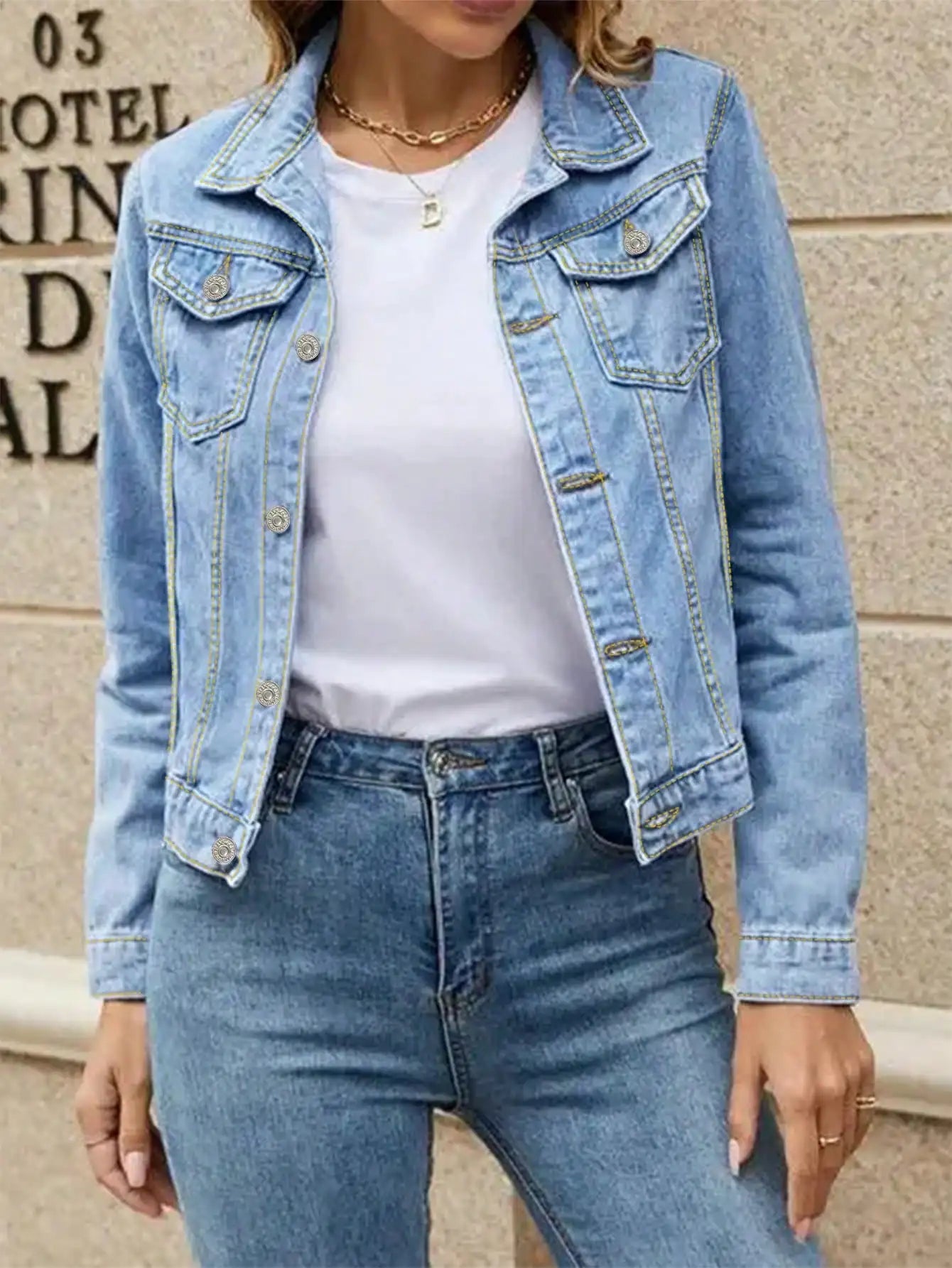 Womens Denim Jacket Single Button Classic Solid Color With Pockets Stylish Casual Jacket For Women Everyday Wear Comfortable Dur