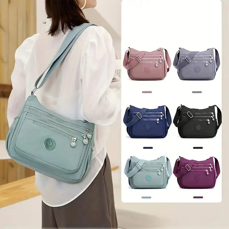 Portable Unisex Sports Pink Durable Outdoor Travel Crossbody Cycling Light Shoulder Nylon Bag with Zipper