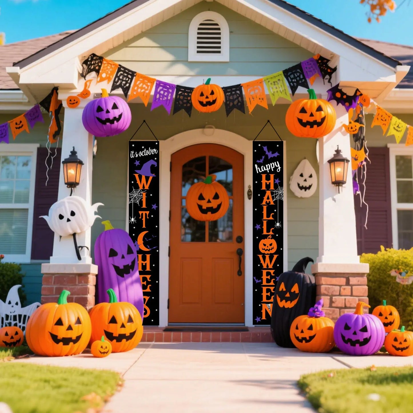 Halloween Door Banner Halloween Horror Atmosphere Couplet Decorative Hanging Flag Suitable For Home Party Supplies For Halloween