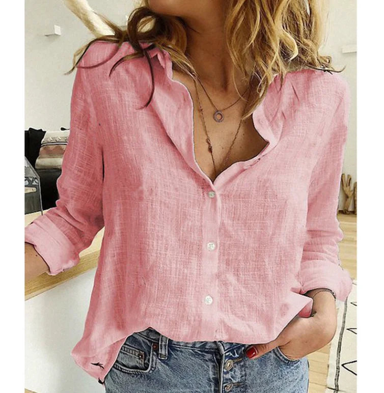 Women Casual Long Sleeve Cotton Linen Loose Shirt Elegant Solid Harajuku Lapel Blouse Vintage Oversize Tops Y2K Streetwear Tunic