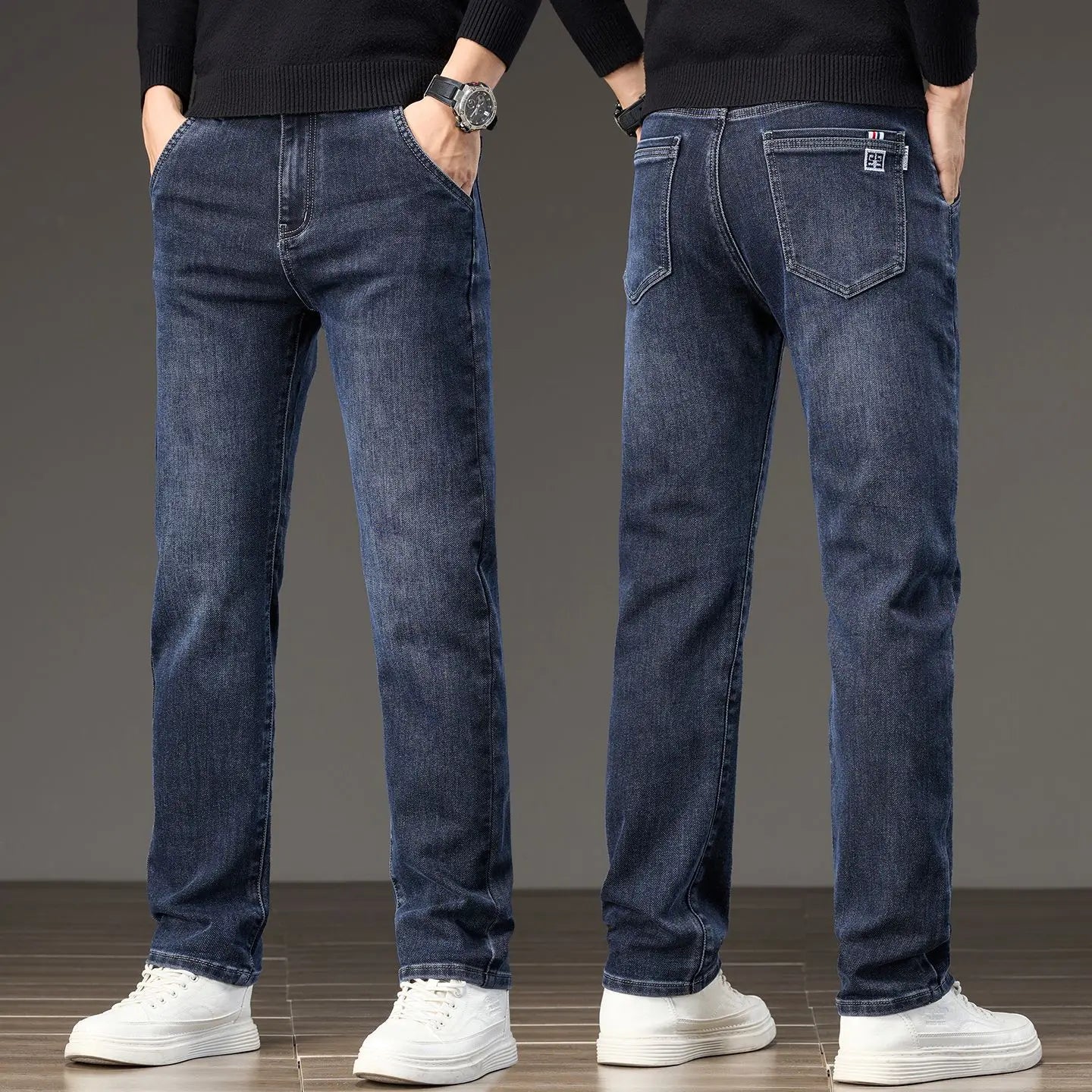 Men's Casual Long Jeans Classic Man Straight Denim Wide-leg Pants Solid Baggy Trousers Fashion Business Jean