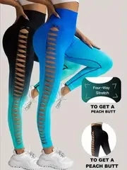 2 Pack US Local Women’s Gradient Hollow Out Yoga Tight Buttocks Lift Sexy Athletic High Waisted Tummy Control Workout Yoga Pants