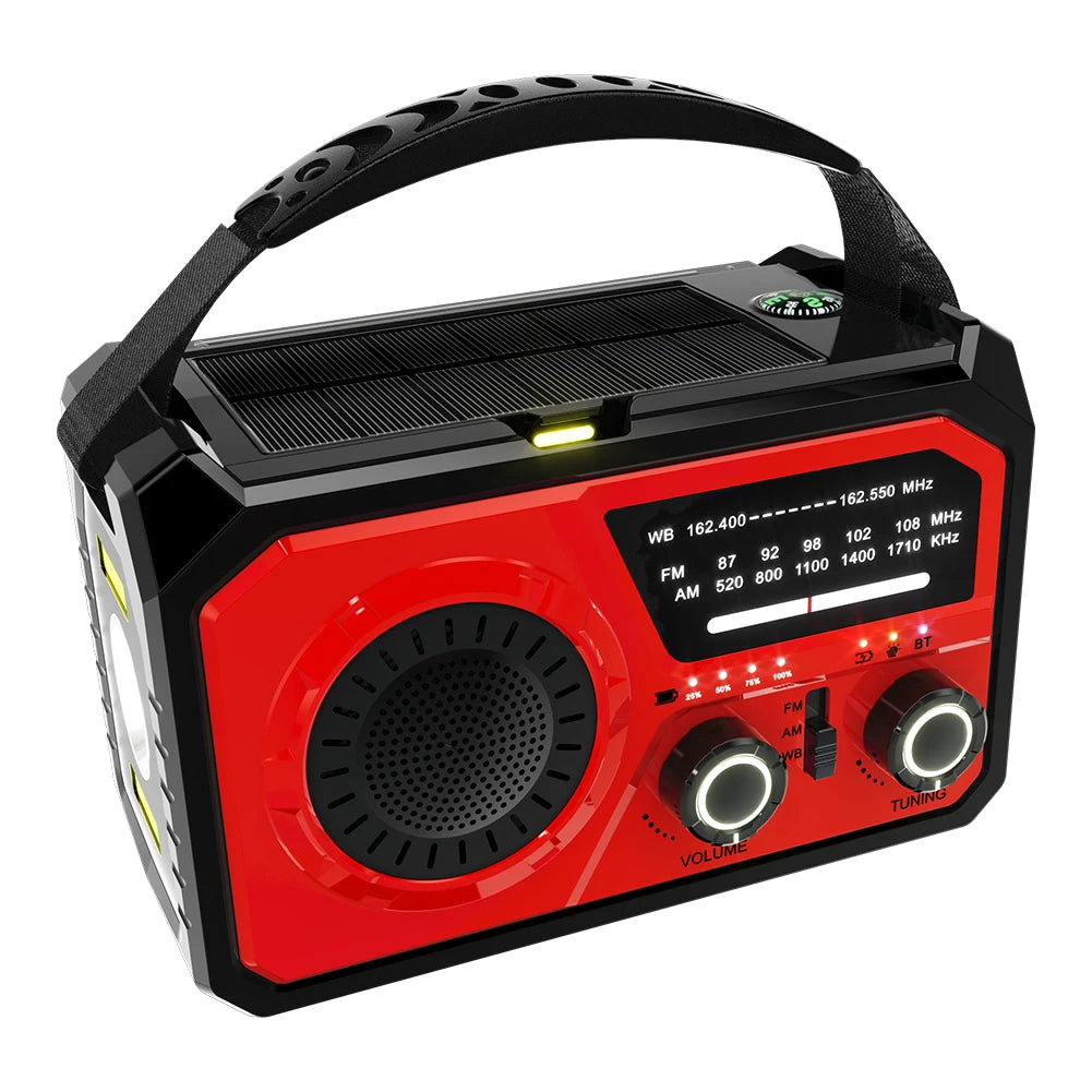 16000mAh AM/FM/WB NOAA Emergency Weather Radio Hand Crank/Solar/Type-C Charging LED Flashlight Reading Lamp Power Bank