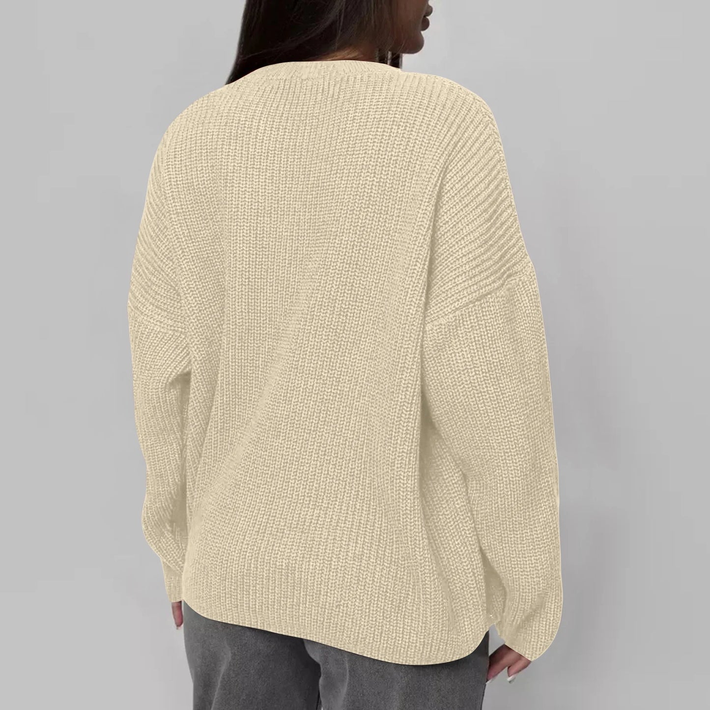 2025 Women'S Solid Color Loose Casual Long Sleeved Knitted Sweater Top Sweater Pulls Femmes Woman Clothes Sweater For Woman