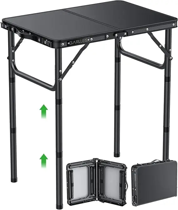 Folding Table for Camping, 3-Adjustable Height Lightweight Folding Picnic Table with Storage Bag, Portable Aluminum Outdoor Tabl