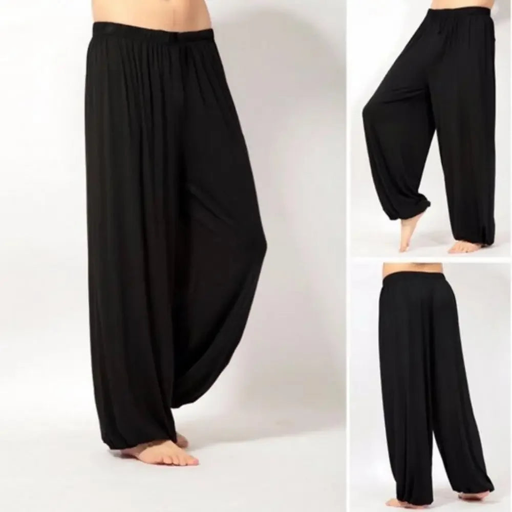 Men's Harem Pants Solid Color Yoga Pants Morning Exercise Tai Chi Pants Casual Wide Leg Pants Long Pants Harem Pants Male Slacks
