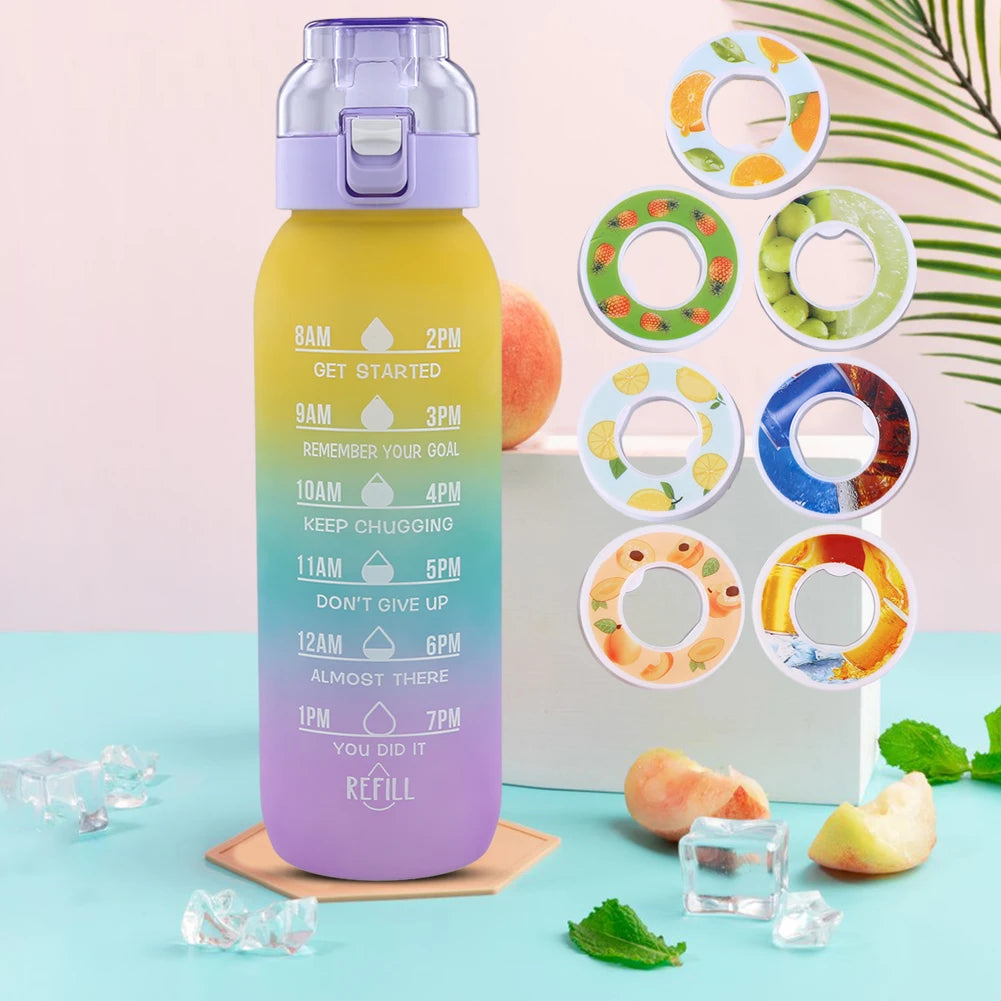 1000ML Fruit Flavor Water Cup Large Capacity with 7 Rods Drinking Cup Fragrance Smelling Water Bottle for Travel Climbing Hiking