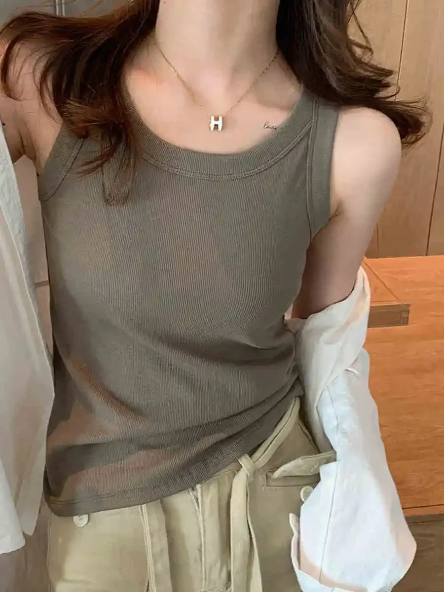 zjaiss Women Solid Round Neck Ribbed Tank Top Camisole Women Summer Basic Elastic Tank Top O Neck Solid Tank Top 2026