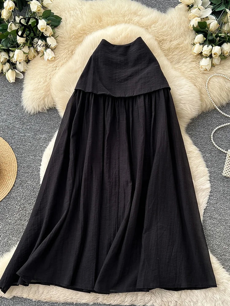 Simple Lazy Linen Skirt Summer 2026 Ladies Elegant Solid Patchwork A-line Commuting Low Rise Long Skirt