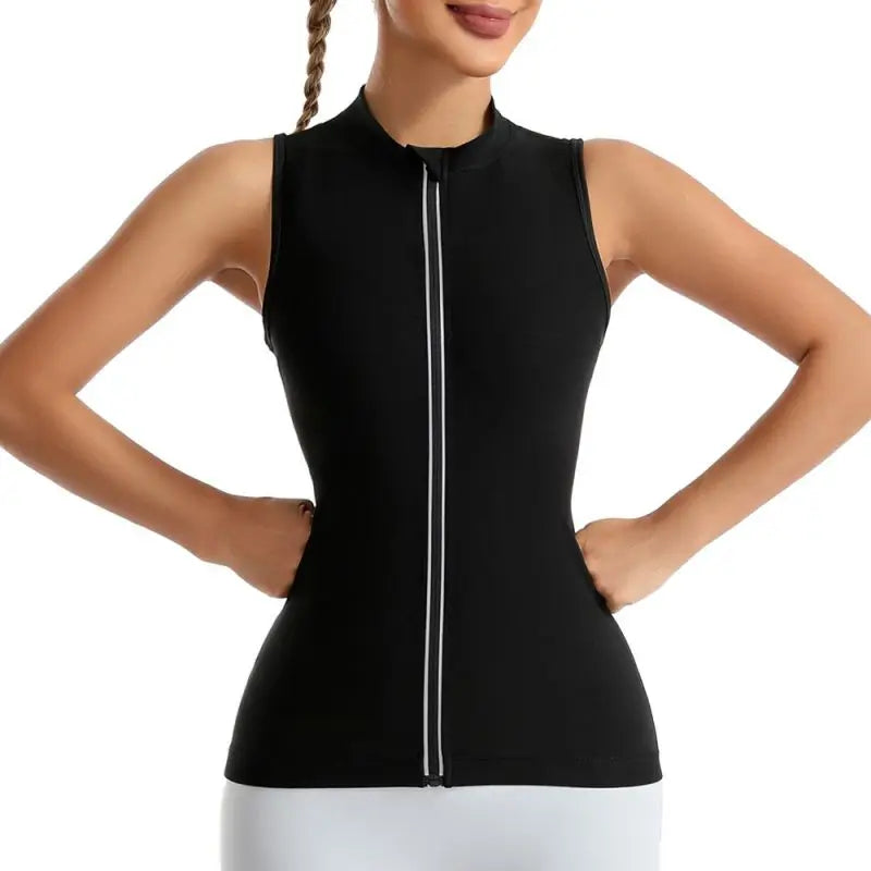 Women's Sauna Vest Zipper Design Body Shaper Heat Trapping Vest Weight Loss Workout Shirt Tank Top