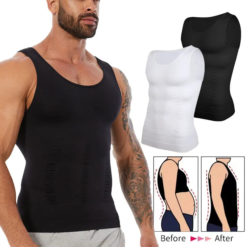 Men Slim Gym Workout Corset Tummy Control Compression Tank Top Sleeveless Shapewear Slimming Body Shaper Vest Shirt Abs Abdomen