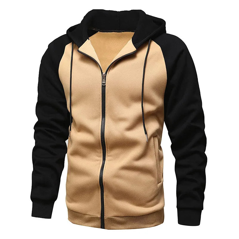 Men's Fleece Lined Zipper Hoodie Casual Oversized Autumn Winter New Style Color Block Sweater Polyester Cotton Blend Long Sleeve