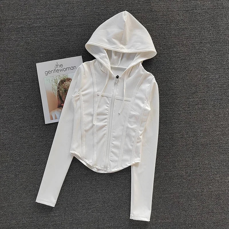 Women's Yoga Coat Short Sports jacket Fitness Yoga Shirt Cycling Running Coats Zipper jacket Hooded Long Sleeve Sports Jacket