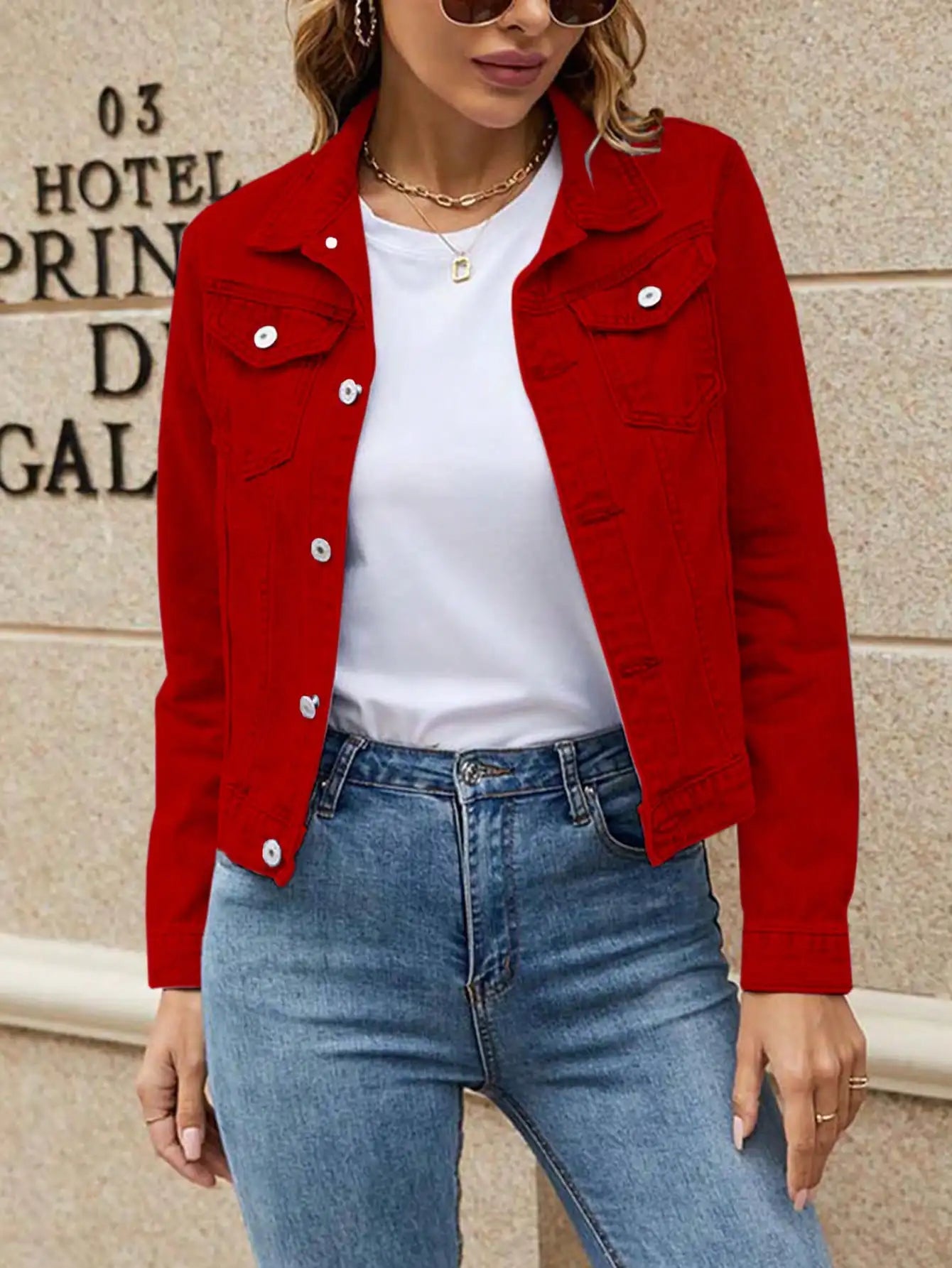 Womens Denim Jacket Single Button Classic Solid Color With Pockets Stylish Casual Jacket For Women Everyday Wear Comfortable Dur