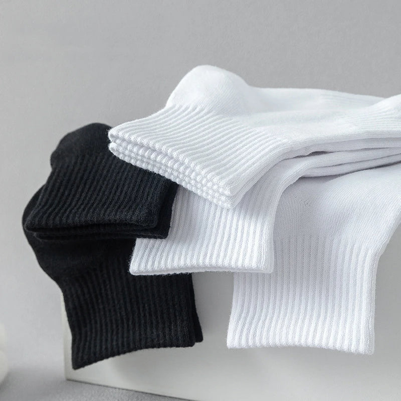 5 Pairs/lot 100% Cotton Men's Socks Spring Autumn Black White Absorption Women's Boat Socks Anti-Odor Breathable Sports Socks