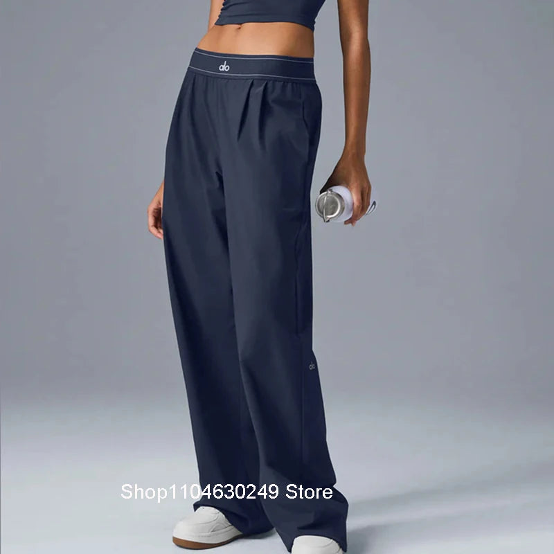 Alo Yoga Suit Up Trouser Elasticity High Waist Trousers Casual Sports Pants Women Loose Wide-leg Drape Straight-leg Pants