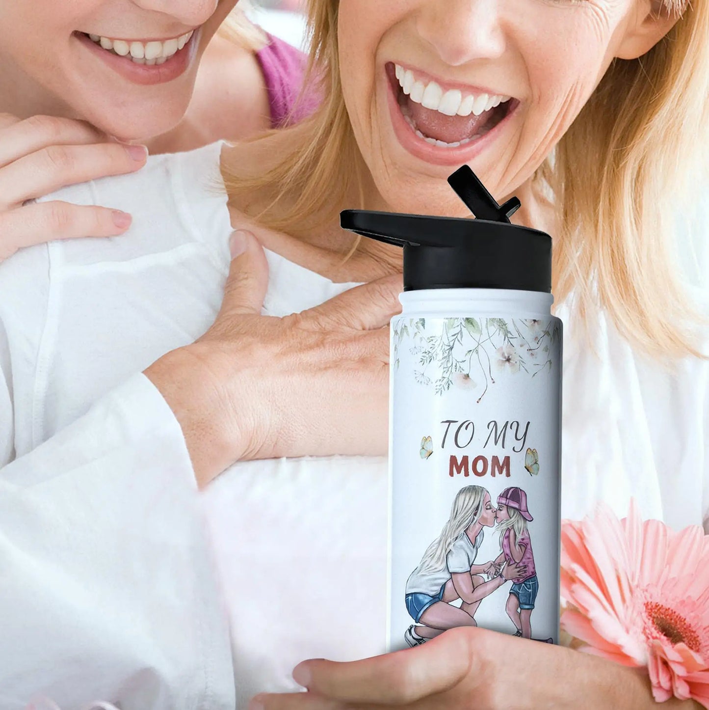 24oz Vacuum Insulated Water Bottle for Mom – Stainless Steel, 3D Printed, BPA-Free Straw Lid, Gift for Women