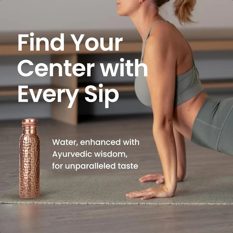 Pure Copper Water Bottle for Drinking Water 34 Oz Hammered Finish Stay Hydrated and Enjoy Ayurvedic s LeakProof Temperature Ret