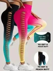 2 Pack US Local Women’s Gradient Hollow Out Yoga Tight Buttocks Lift Sexy Athletic High Waisted Tummy Control Workout Yoga Pants