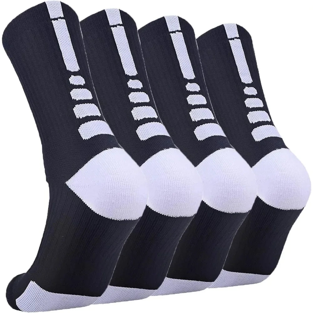 4Pairs Elite Basketball Socks Cushion Athletic Crew Socks Thick Performance Sport Soccer Towel Socks 7-12