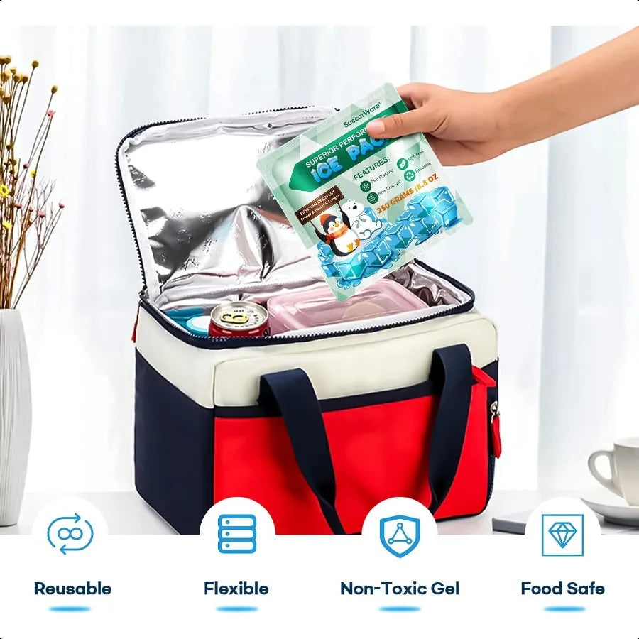 5 Packs Reusable Ice Packs for Lunch Boxes 12+ Hour Cooling Ice Gel Pack for Camping Beach Office Ice Packs for Cooler Bag Cool