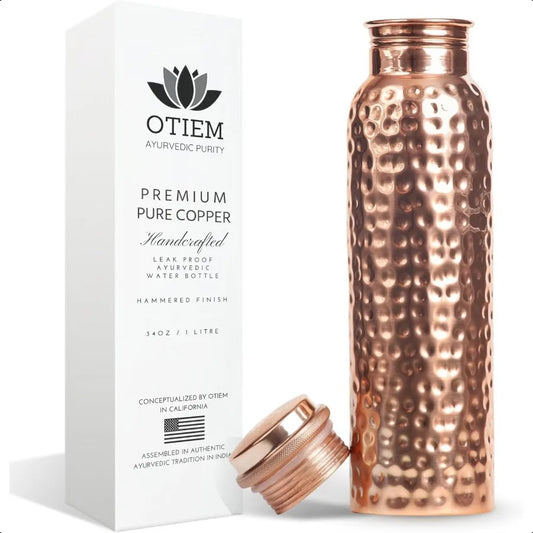 Pure Copper Water Bottle for Drinking Water 34 Oz Hammered Finish Stay Hydrated and Enjoy Ayurvedic s LeakProof Temperature Ret