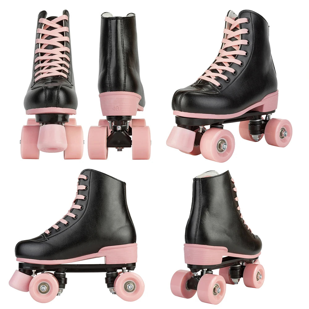 Pu Leather Flashing Roller Skates Size 35-42 Women Roller Skating Shoes Adult Outdoor Skating Training 4 Wheels Sneakers