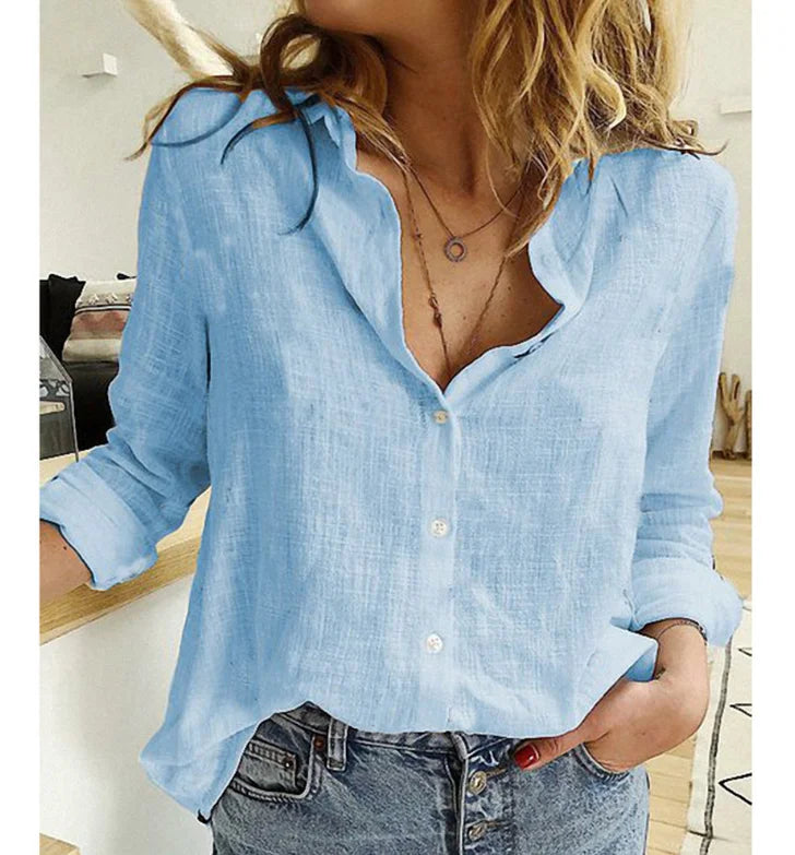 Women Casual Long Sleeve Cotton Linen Loose Shirt Elegant Solid Harajuku Lapel Blouse Vintage Oversize Tops Y2K Streetwear Tunic